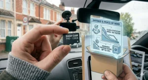 An infographic comparing the initial cost of buying a dash cam in the UK against long-term savings on insurance premiums and excess fees.