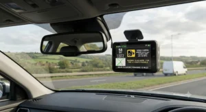 An easy-to-use dash cam dashboard interface displaying built-in GPS tracking data and UK speed camera warnings for optimal value.