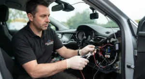 Professional installation of a hardwire kit to enable constant power for parking motion detection.