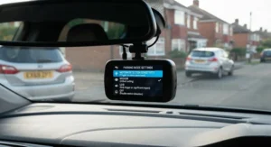A screenshot of dash cam menu settings showing options for motion detection sensitivity while parked.