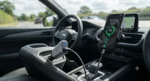 Power Delivery USB C car charger fast charging a modern smartphone on the road