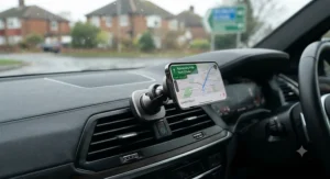 The rotating swivel head of a MagSafe car mount adjusted for a better viewing angle
