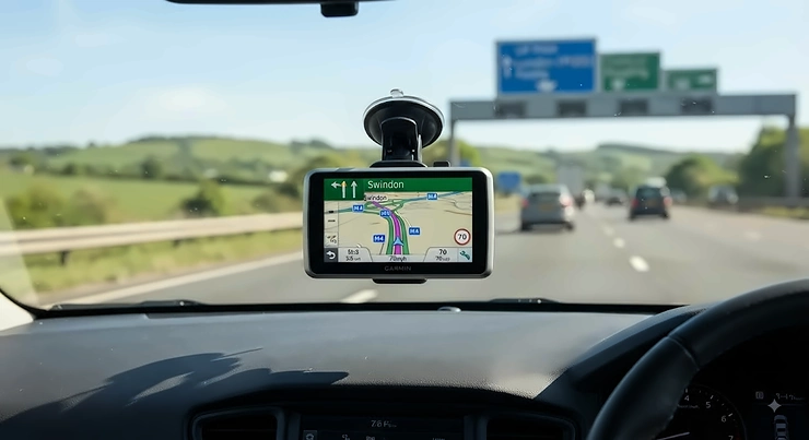 A high-quality portable sat nav screen displaying a clear route map, representing the best budget GPS device under £150 for UK drivers.