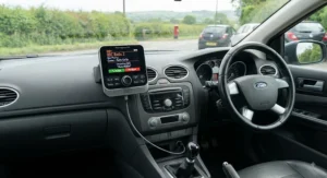 Modern DAB radio adapter for car featuring Bluetooth hands-free calling and digital radio.