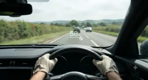 Digital head-up display showing current vehicle speed in mph for UK drivers