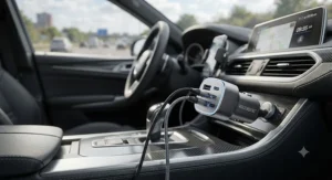 A durable aluminium-alloy 4 port car charger designed for fast charging on daily commutes.