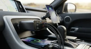 Multi-port car charger showing both Type-C Power Delivery and standard USB-A ports