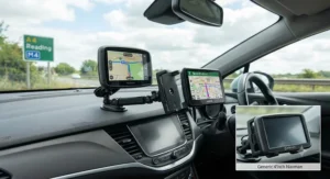 Versatile sat nav mount for dashboard compatible with popular sat nav brands used across the UK