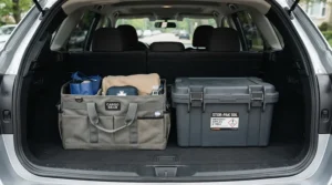 A sturdy boot organiser for car compared against a standard plastic tub in a vehicle