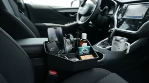 Practical car seat gap filler acting as a console organiser to keep keys and loose change within arm's reach