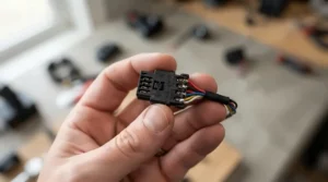 Compact bluetooth OBD2 scanner held in hand demonstrating its small pocket-sized design