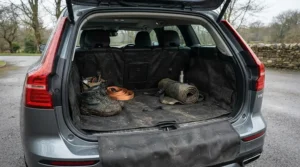 A versatile dog seat cover for car adapted for use in the luggage compartment