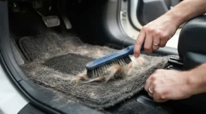 Cleaning pet fur easily from a water-resistant dog seat cover for car