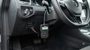 OBD2 performance monitor for car plugged into the dashboard port
