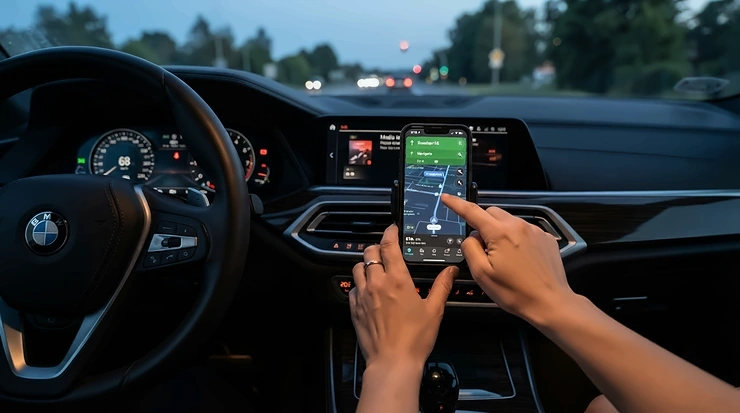Person clearing engine fault codes using a bluetooth OBD2 scanner and mobile device