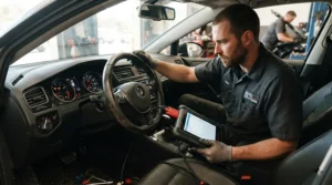 Portable performance monitor for car connected during a diagnostic check