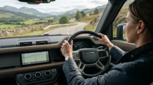Ergonomic steering wheel cover for car providing extra steering grip on a winding country lane
