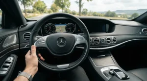 Premium leather-style steering wheel cover for car adding elegance to a family saloon interior