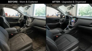 A stylish steering wheel cover for car transforming a worn dashboard and steering wheel wrap