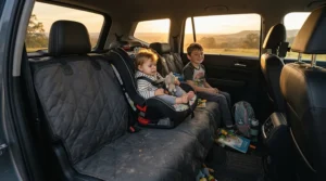 Durable universal car seat covers safeguarding family vehicle interior from muddy boots and spills