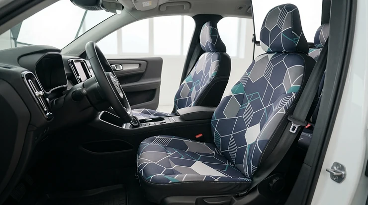Stylish patterned universal car seat covers instantly refreshing an older vehicle interior